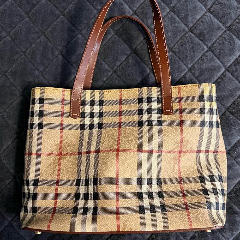 Small Burberry Tan and Brown Plaid Tote